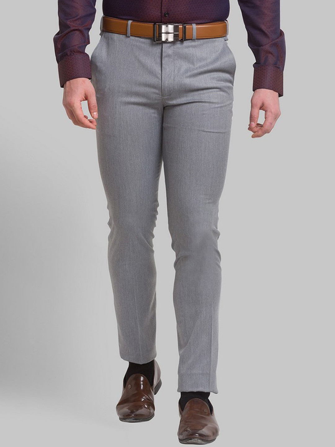 Buy Park Avenue Men Grey Formal Slim Fit Trouser - Trousers for Men ...