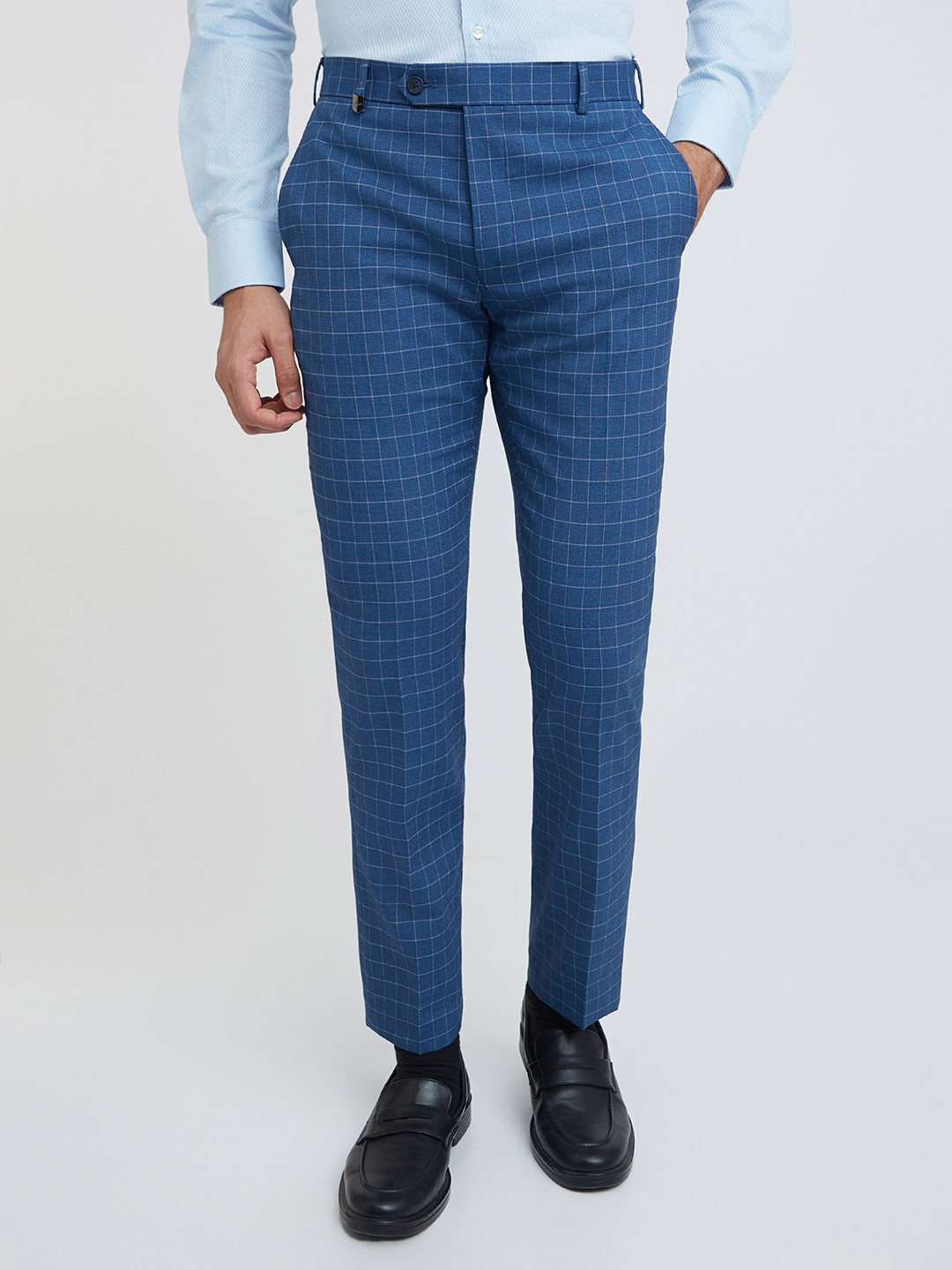 Buy Park Avenue Men Blue Checked Slim Fit Formal Trouser - Trousers for ...