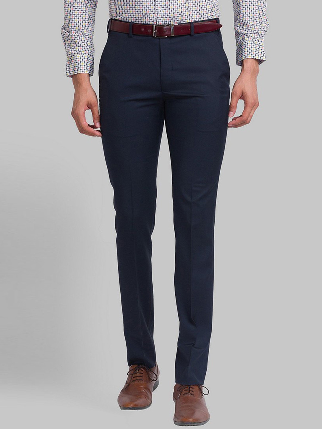 Buy Park Avenue Men Navy Blue Slim Fit Formal Trouser - Trousers for ...