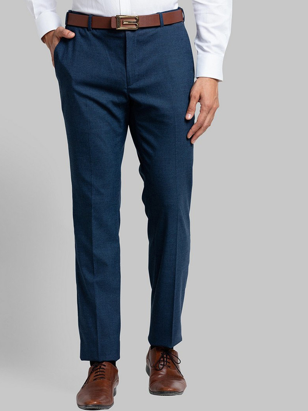Buy Raymond Men Blue Solid Slim Fit Formal Trouser - Trousers for Men ...