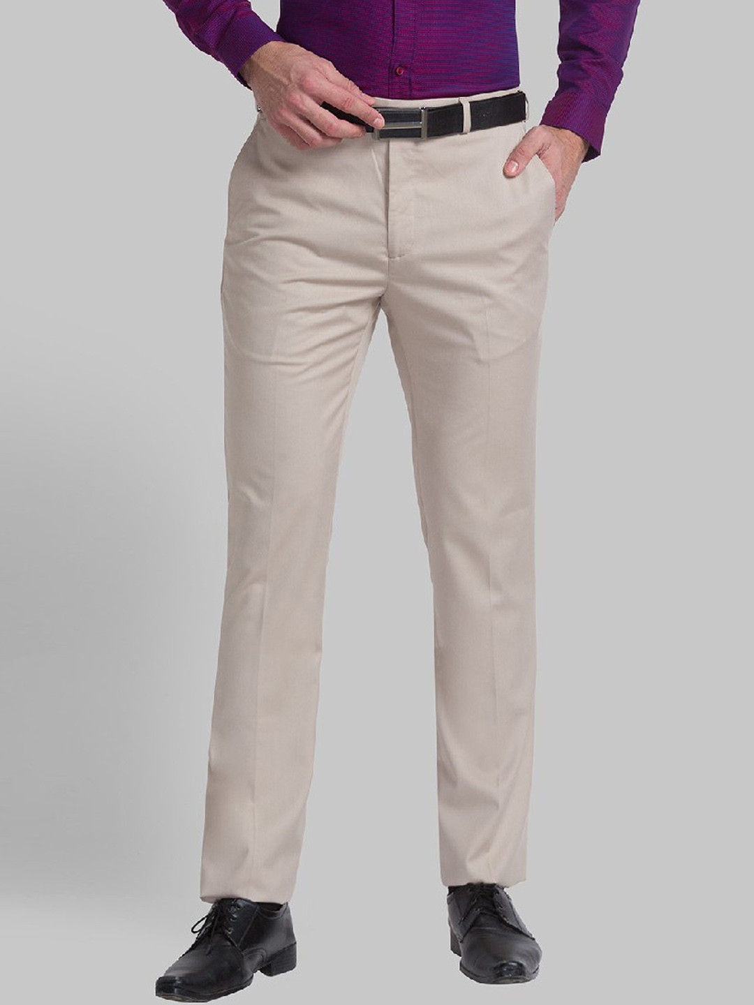 Men'S Beige Tapered Fit Formal Trousers main image 1