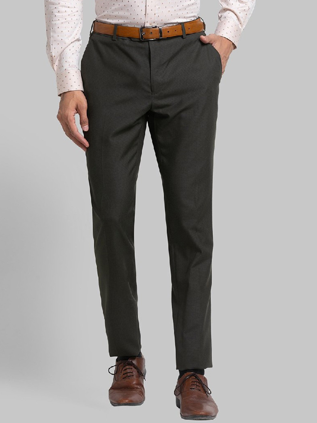Men's Green Solid Formal Trousers