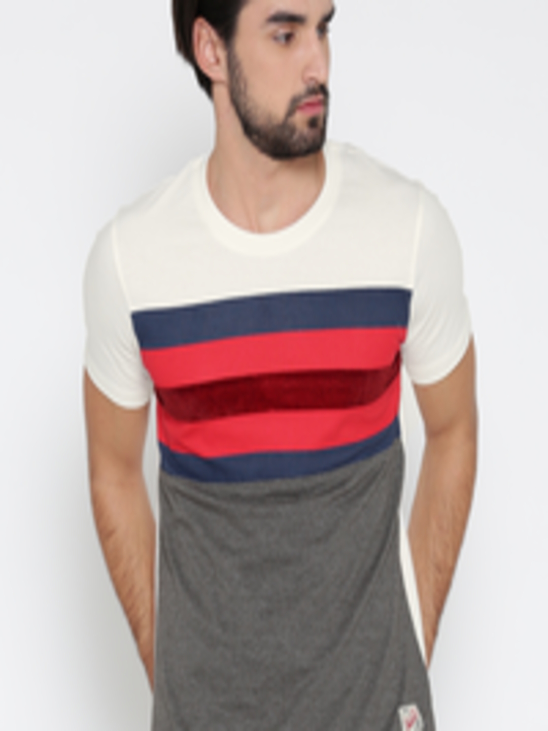 Buy Harvard Men White Striped Round Neck Pure Cotton T Shirt - Tshirts ...