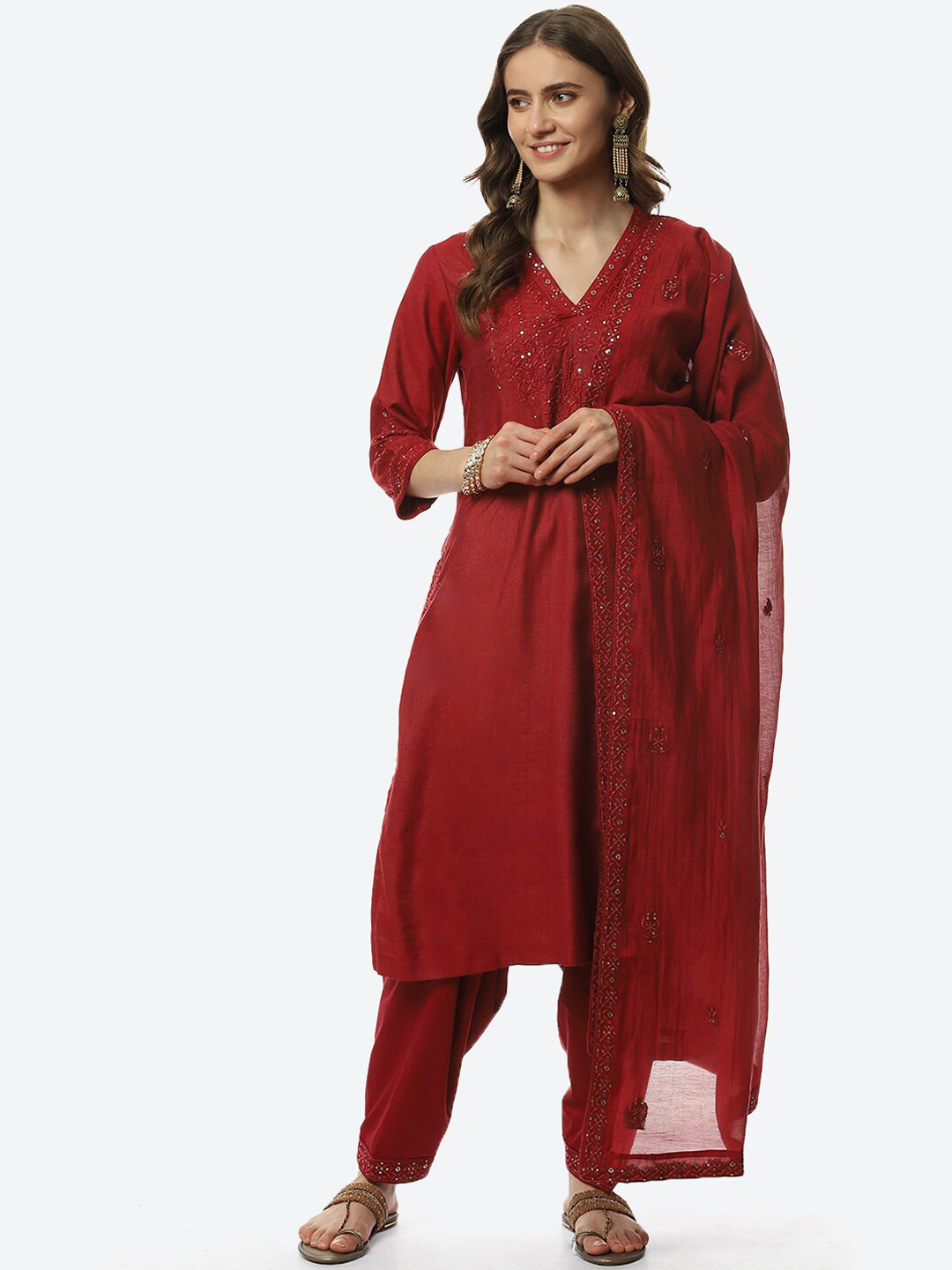 Buy Biba Women Embroidered V Neck Kurta With Patiala & With Dupatta