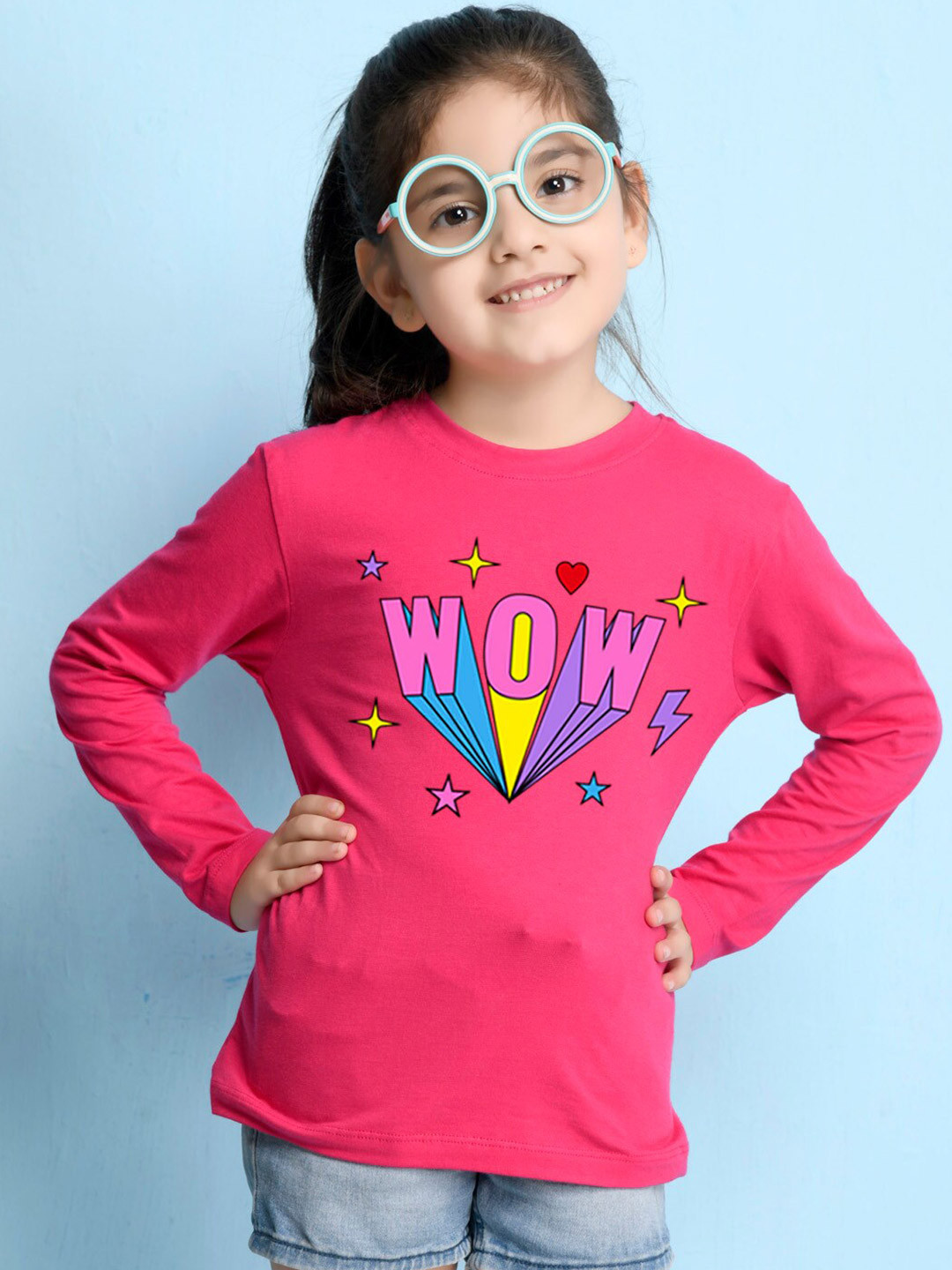 Pink Girls Cotton Printed T-shirt main image 0