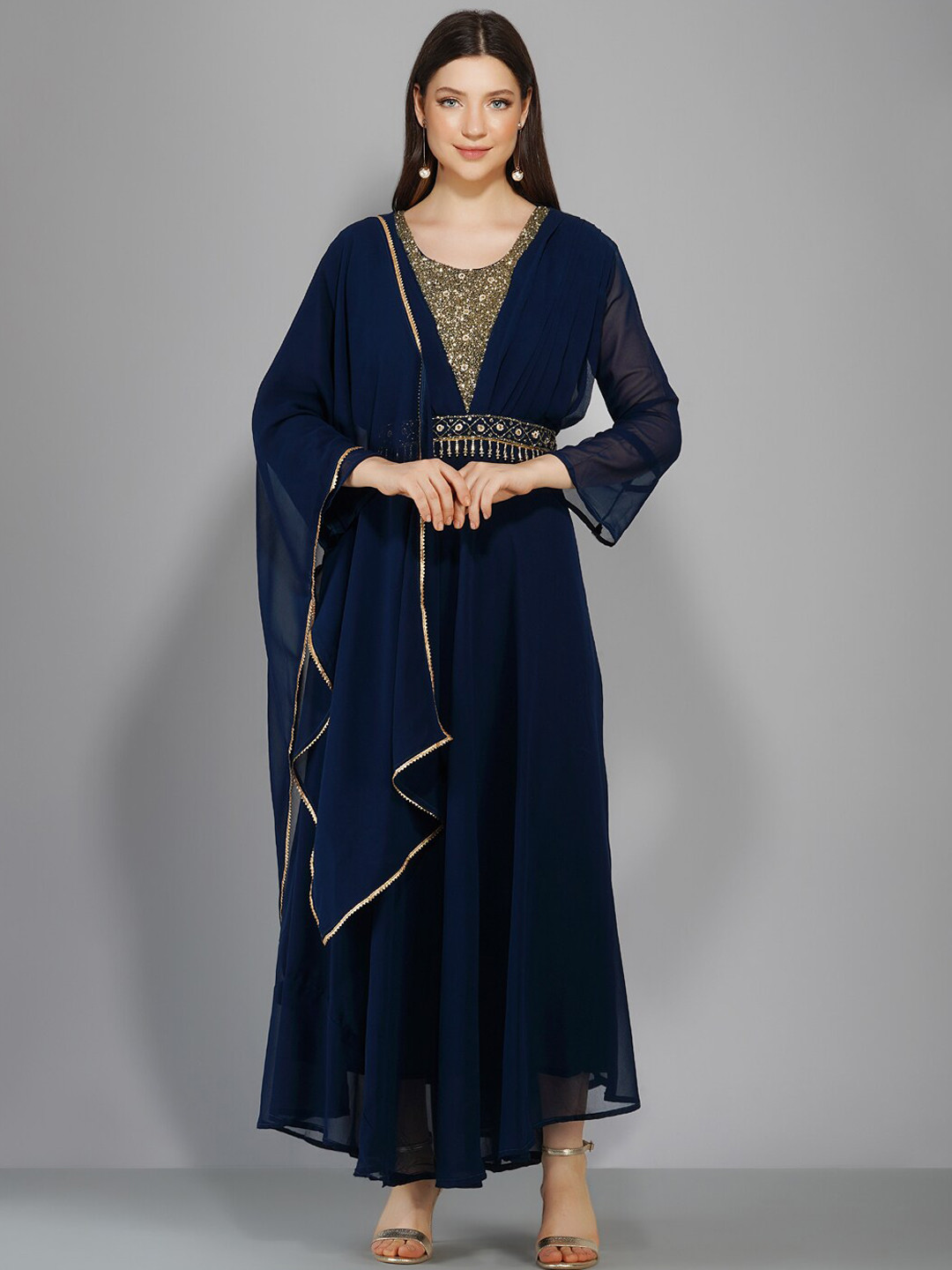 Women Printed Maxi Dress with Dupatta main image 1