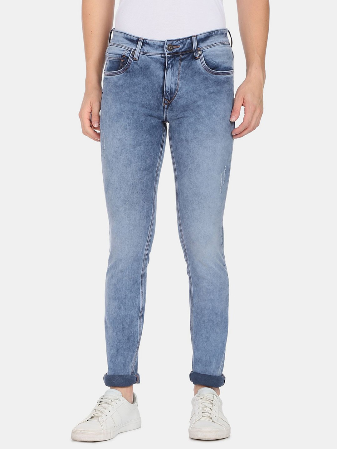 Buy AD By Arvind Men Blue Skinny Fit Lightly Distressed Heavy Fade ...