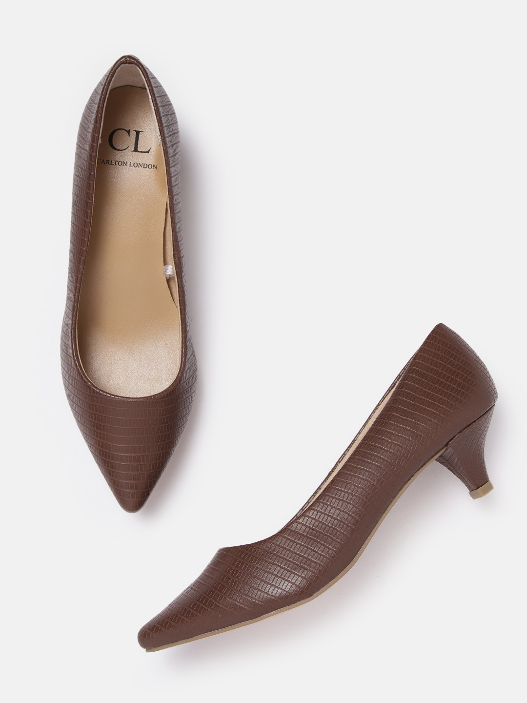 Buy Carlton London Coffee Brown Textured Kitten Pumps Heels for Women