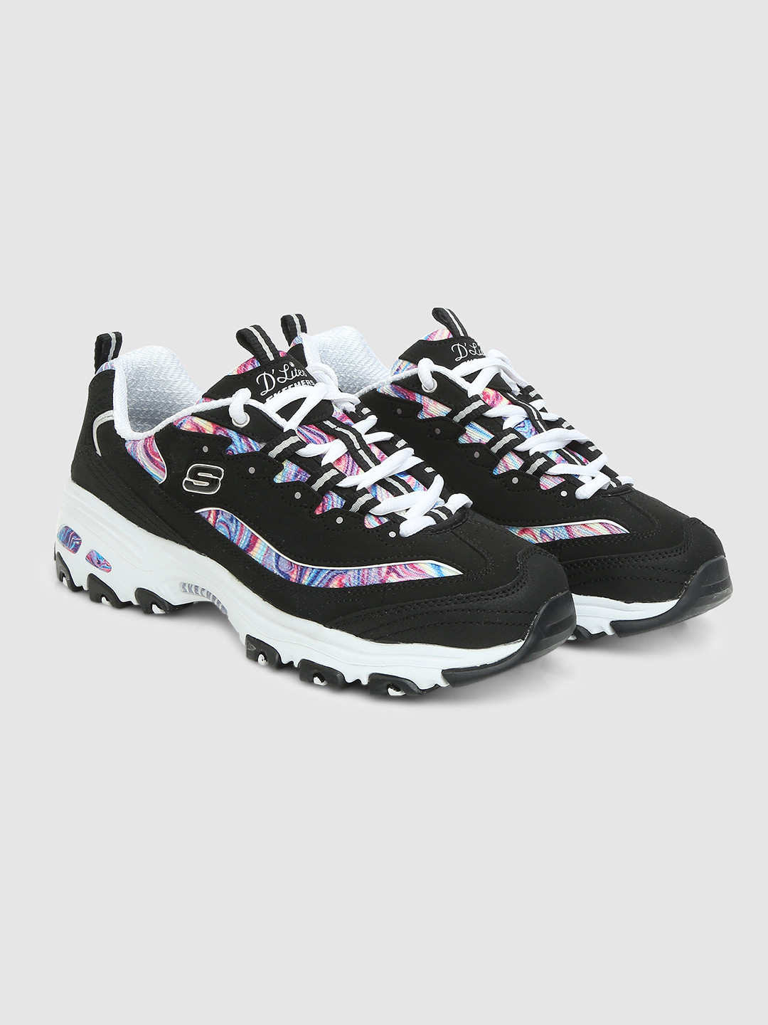 ladies black leather skechers