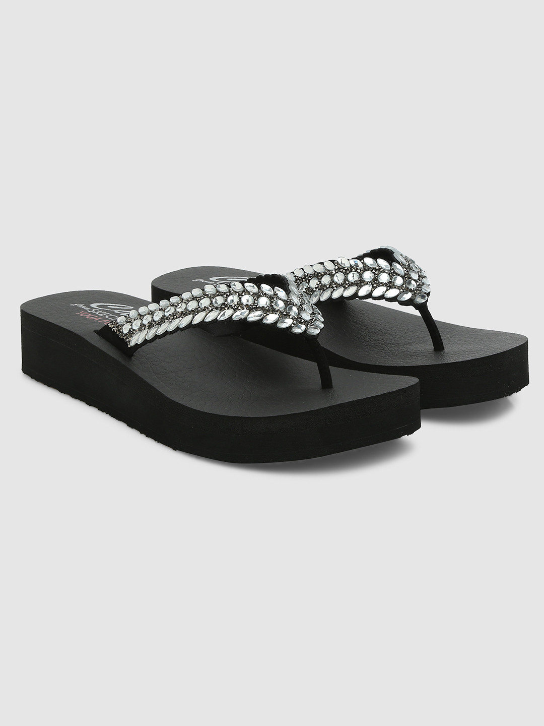 Buy Skechers Women Black Embellished Open Toe Flats - Flats for Women