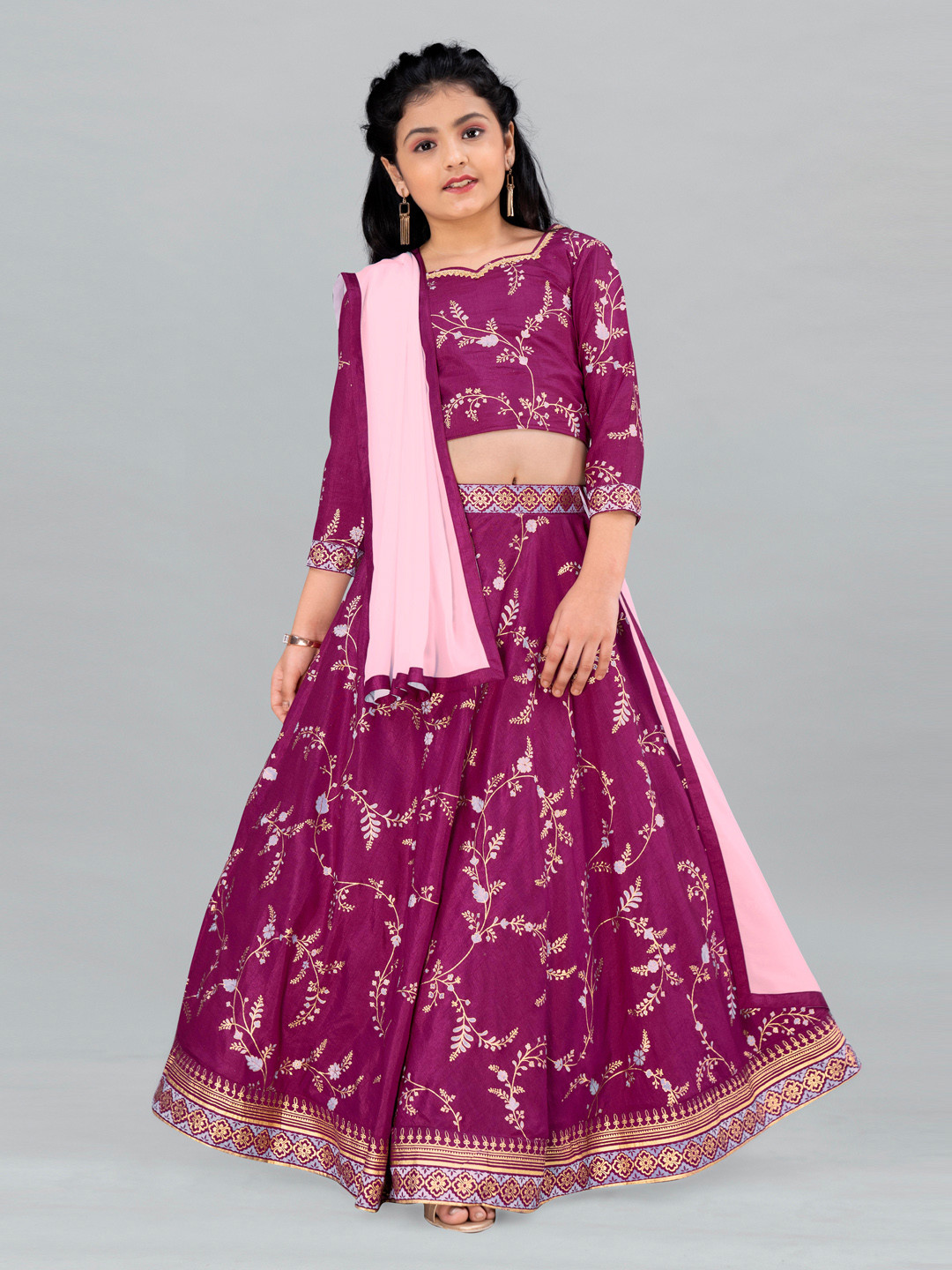Buy FASHION DREAM Girls Purple & Pink Printed Ready To Wear Lehenga ...