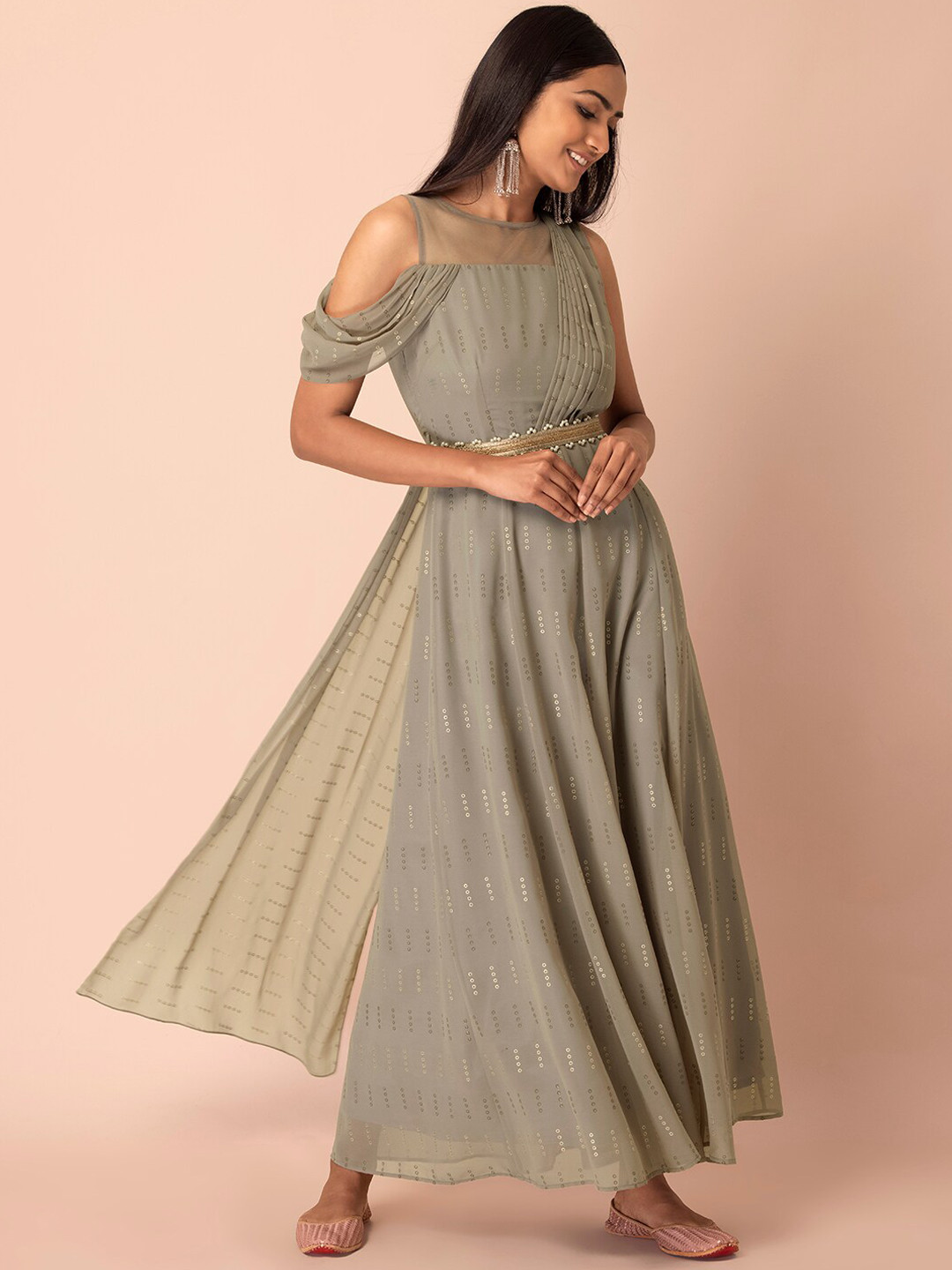 Purple Embellished A-line Kurta with Attached Drape main image 1