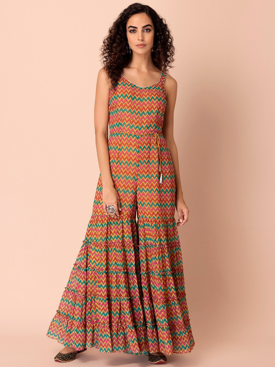 Buy INDYA Women Mustard & Green Printed Basic Jumpsuit Jumpsuit for