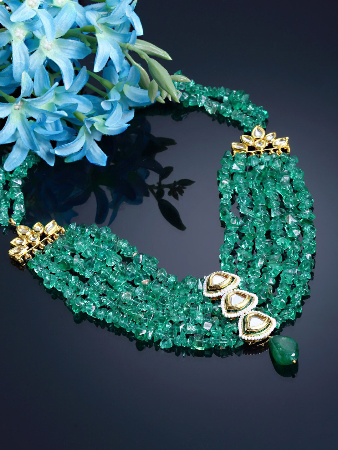 Buy DUGRISTYLE Green & Gold Toned Sterling Silver Gold Plated Necklace