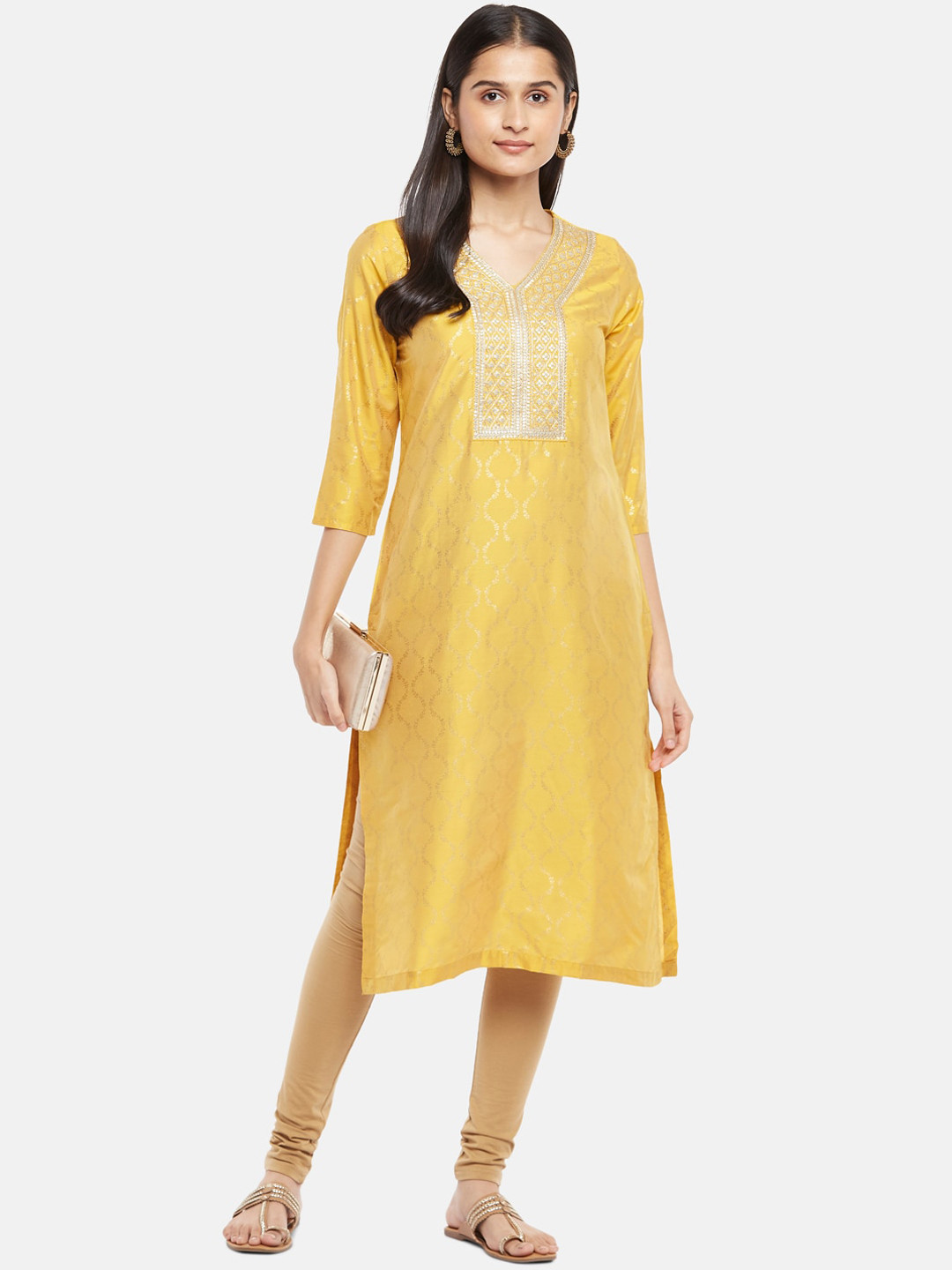 Buy RANGMANCH BY PANTALOONS Women Mustard Yellow Yoke Design Kurta