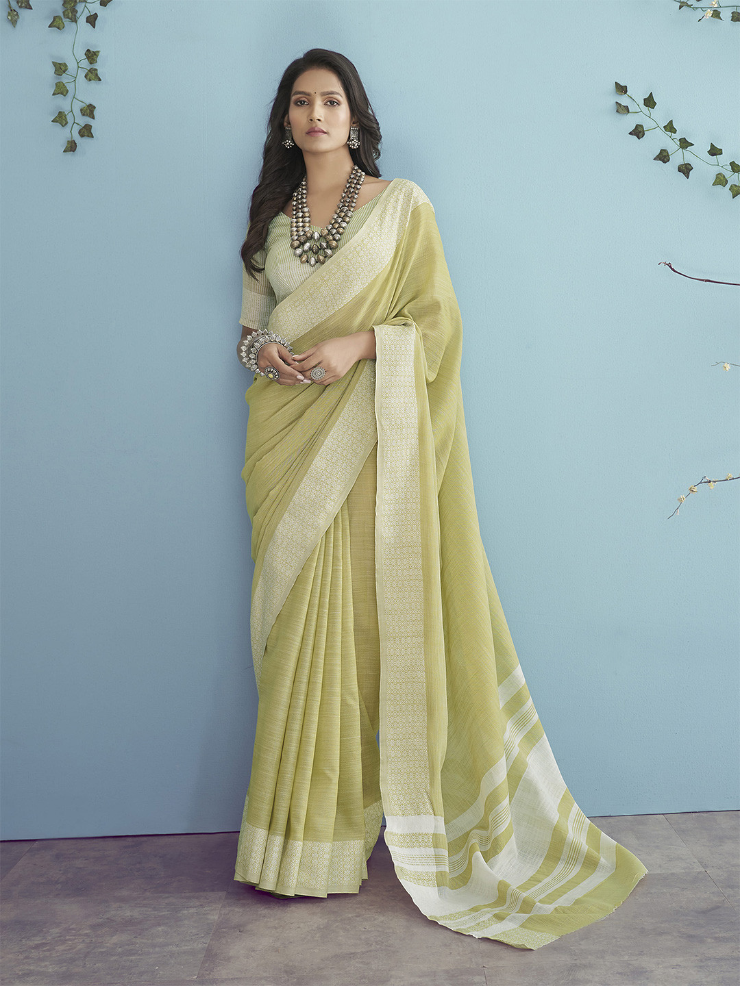 Yellow Woven Design Silk Blend Saree main image 1