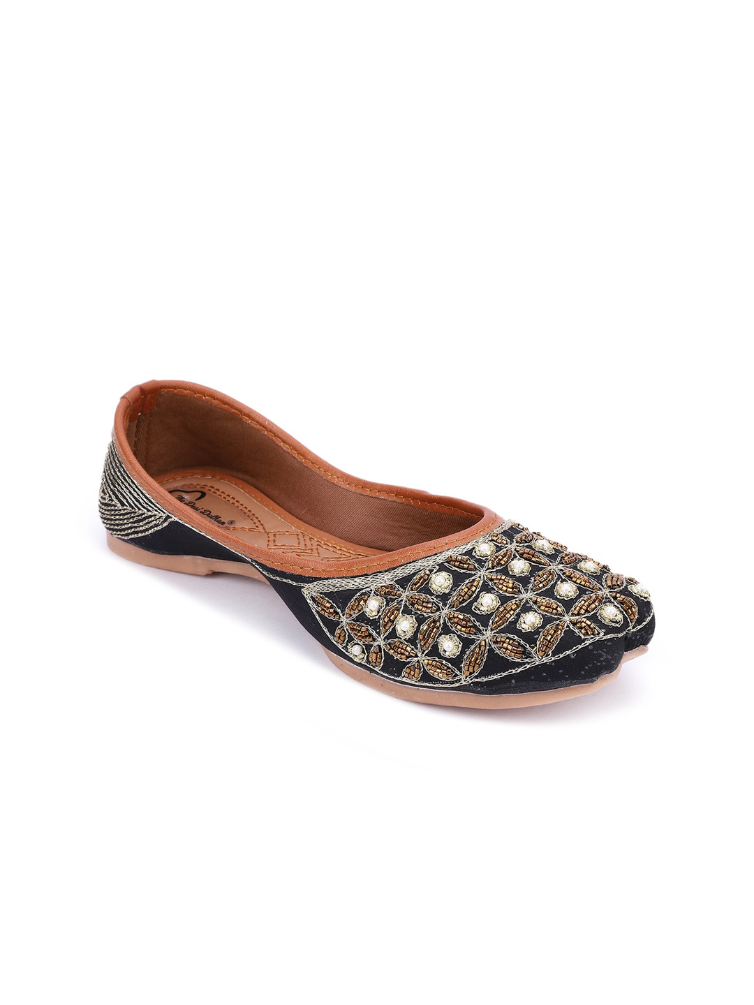 Buy The Desi Dulhan Women Black Embellished Mojaris Flats Flats for