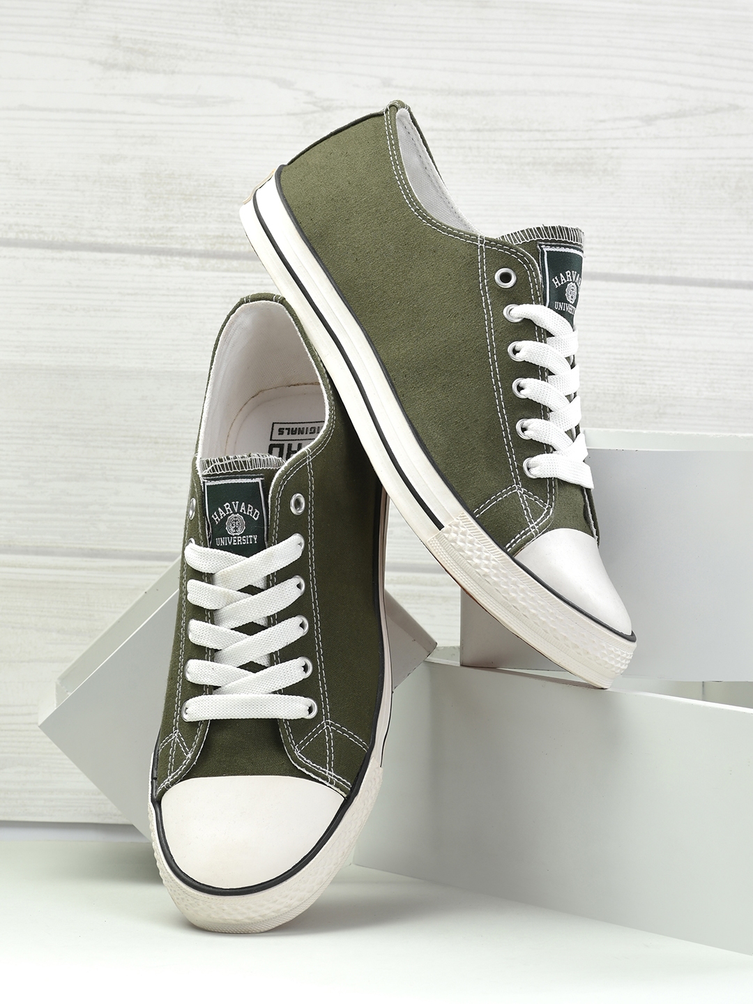 Buy Harvard Men Olive Green Synthetic Leather Sneakers - Casual Shoes ...