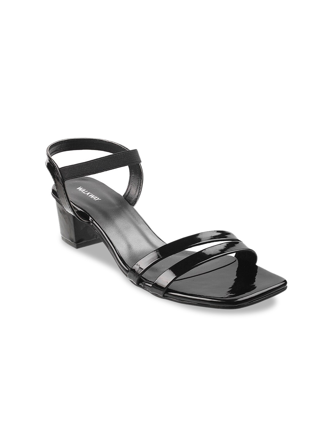 Buy WALKWAY By Metro Black Textured Block Sandals Heels for Women