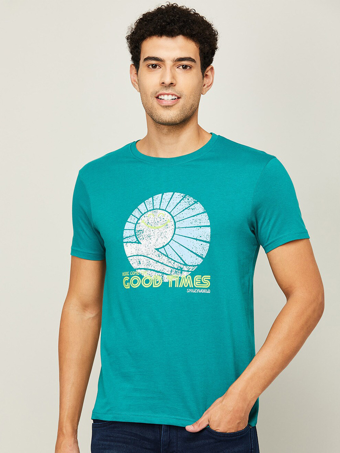 Buy SmileyWorld Men Green Printed T Shirt Tshirts for Men 20148150