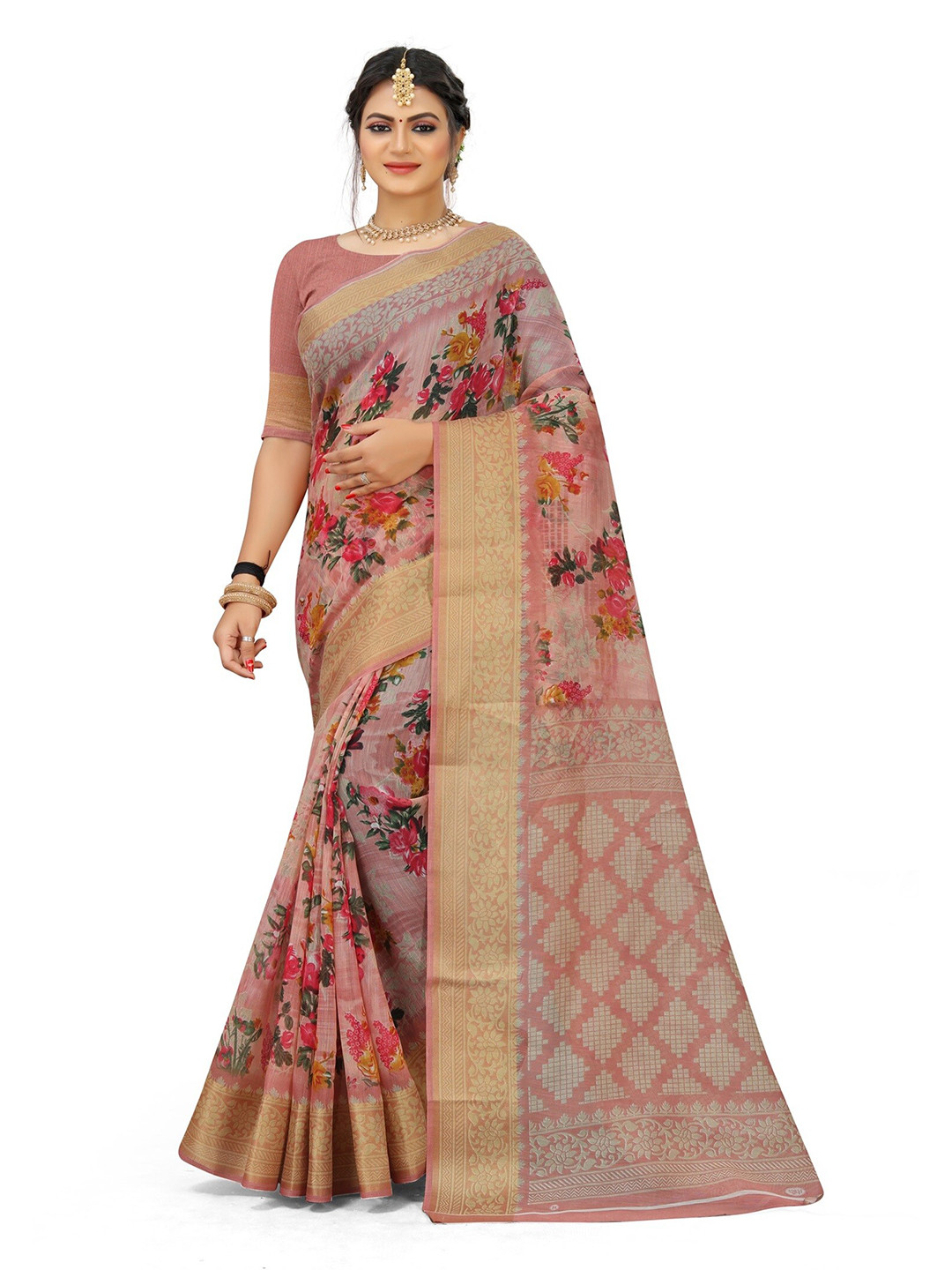 Buy KALINI Floral Printed Art Silk Half And Half Mysore Silk Saree