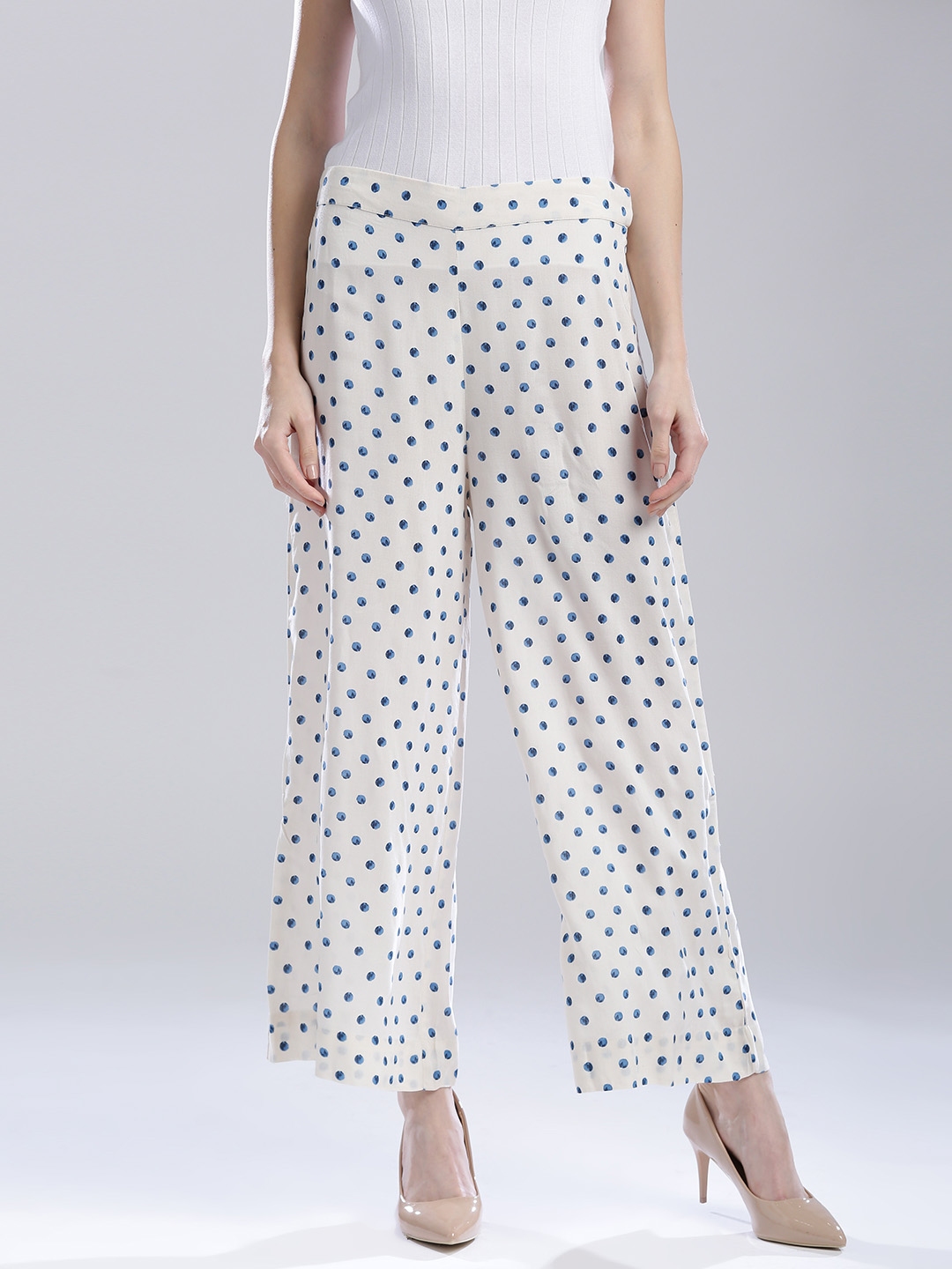 Buy W Women Off White Tapered Fit Printed Parallel Trousers - Trousers ...