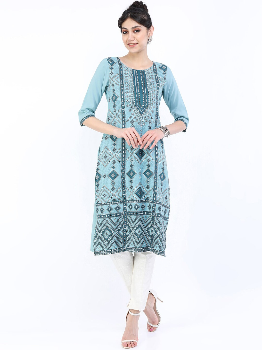 Women Blue Ethnic Motifs Printed Kurta