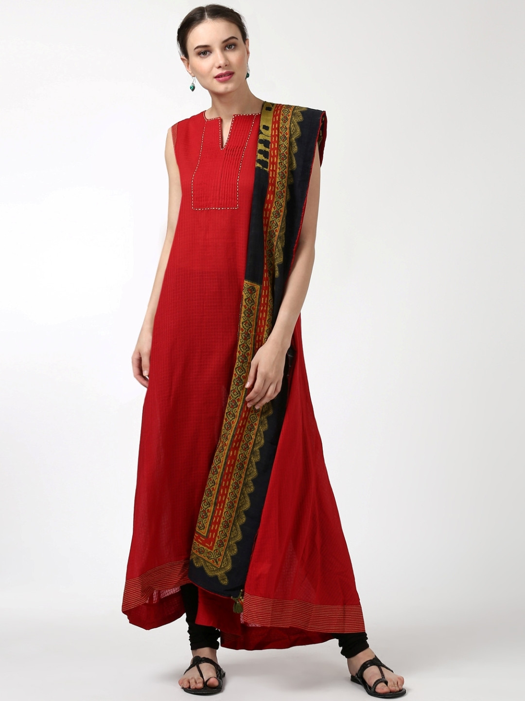 Buy Ritu Kumar Women Red & Black Kurta With Churidar & Dupatta - Kurta Sets for Women 2015572 
