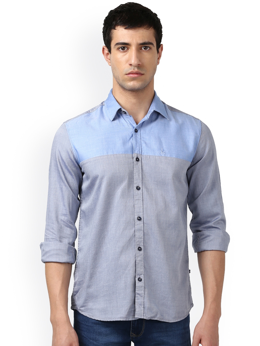 Buy Parx Men Blue & Grey Slim Fit Solid Casual Shirt - Shirts for Men ...