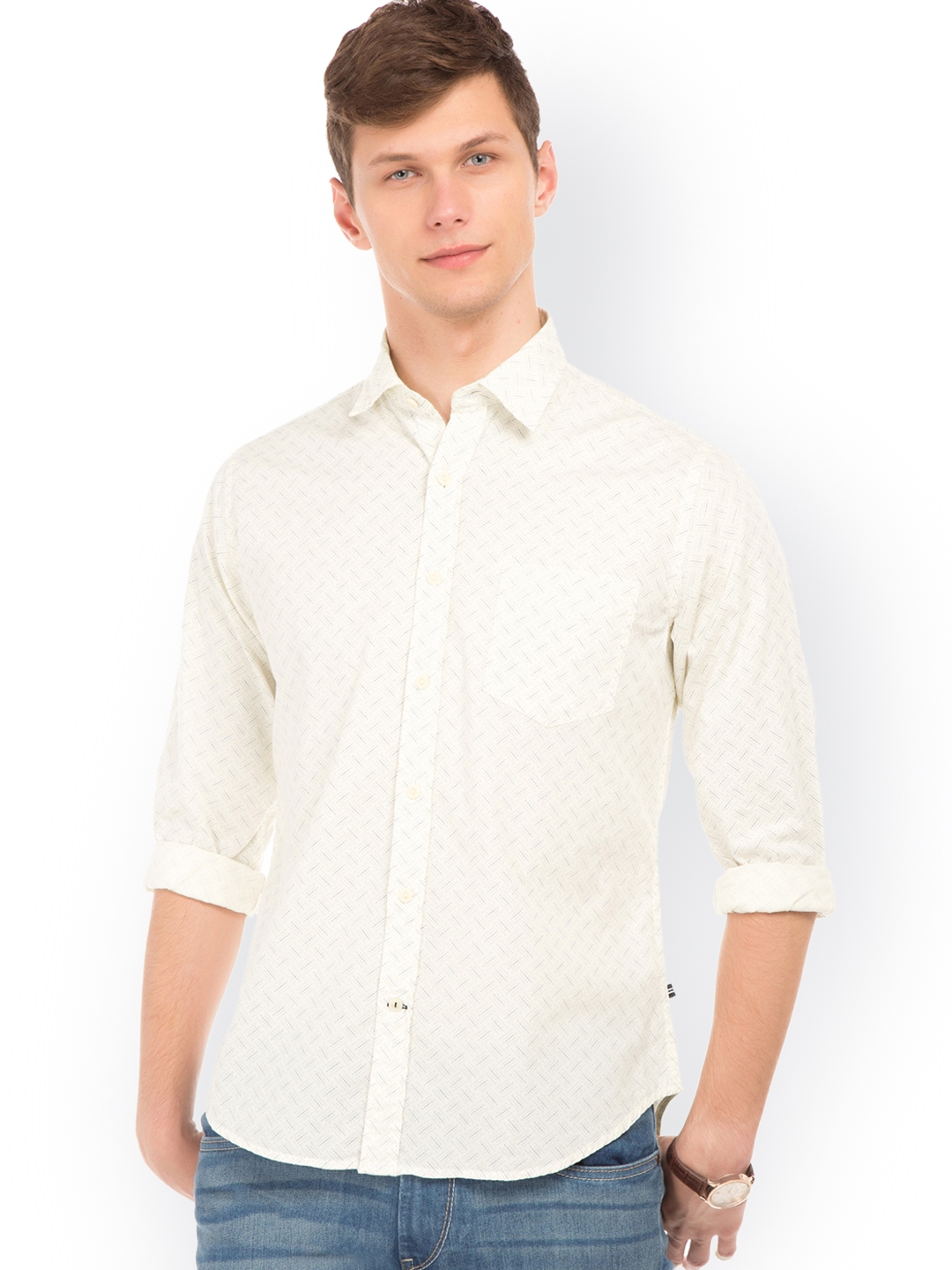 Buy Nautica Men White Slim Fit Printed Casual Shirt - Shirts for Men ...
