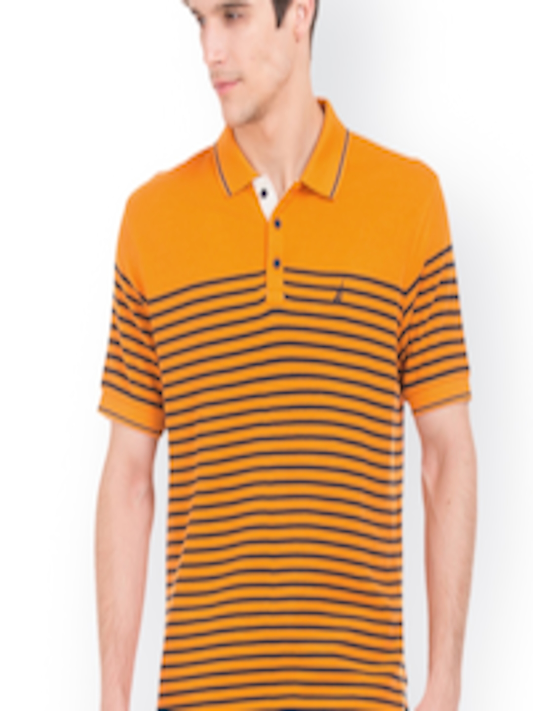 Buy Nautica Men Orange Striped Slim Fit Polo Collar T Shirt - Tshirts ...