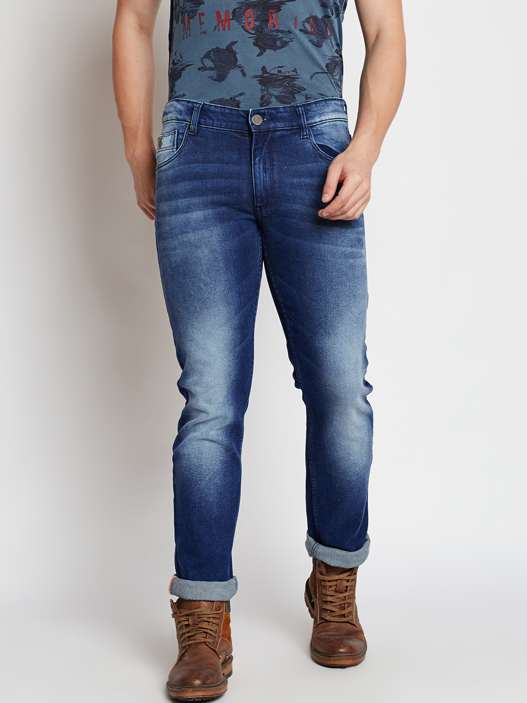 Buy John Players Men Blue Slim Fit Mid Rise Clean Look Stretchable