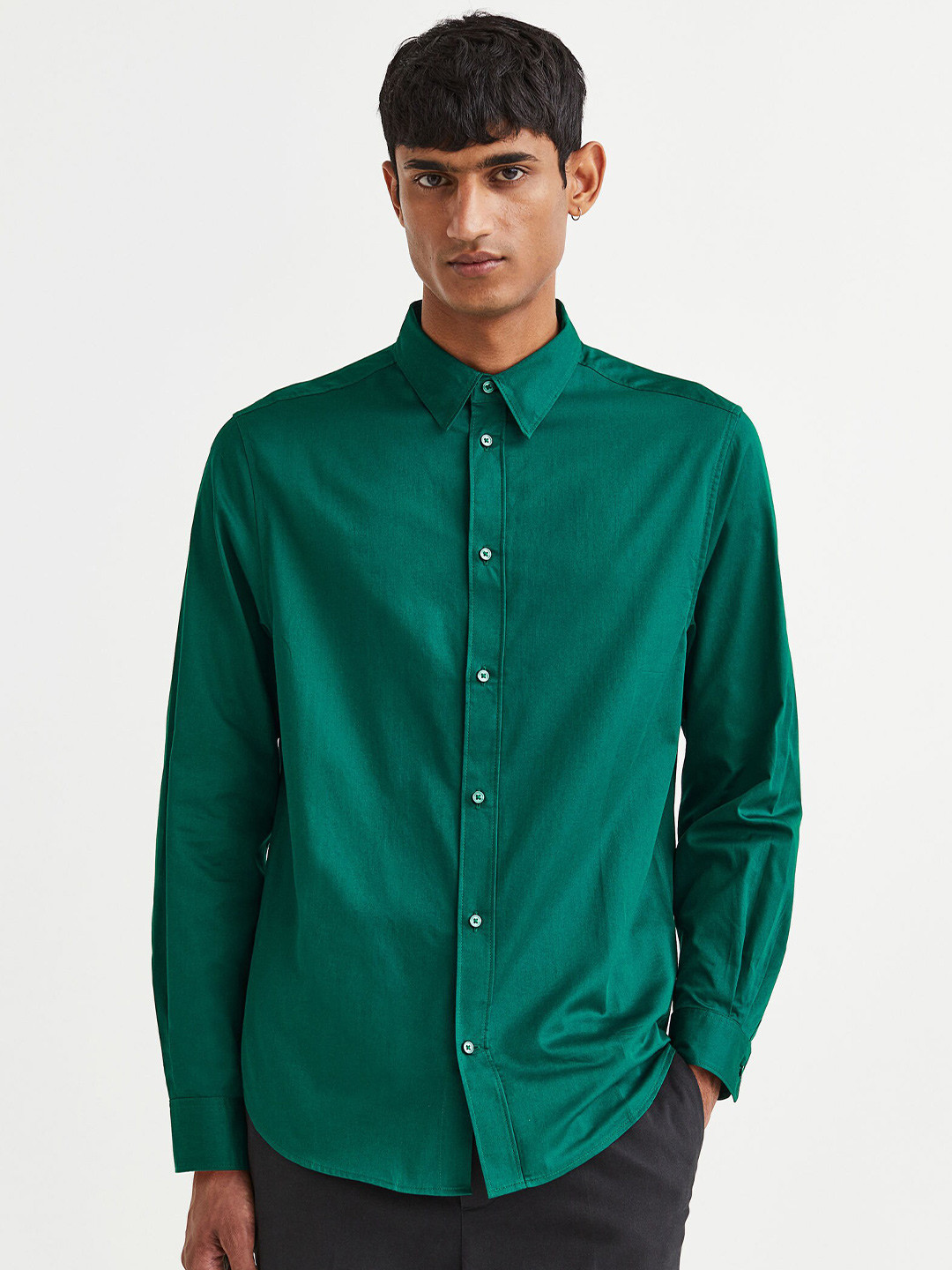 Buy H&M Men Green Regular Fit Cotton Shirt Shirts for Men 20163088