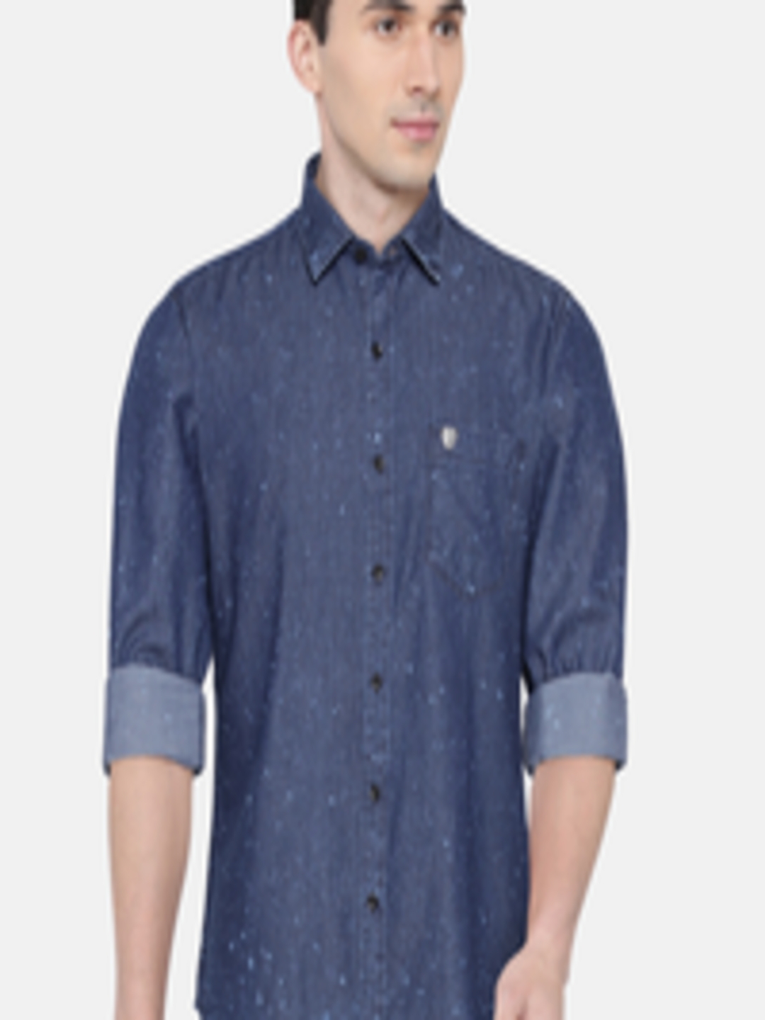 Buy John Players Men Blue Trim Fit Printed Denim Casual Shirt - Shirts ...