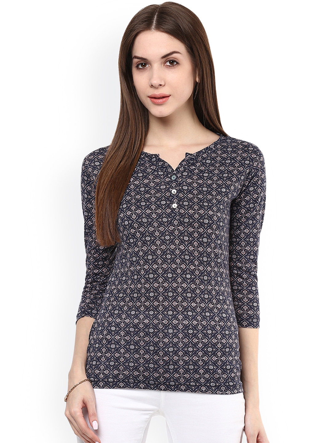 Buy Pluss Women Navy Blue Printed Top Tops For Women 2016897 Myntra 1285