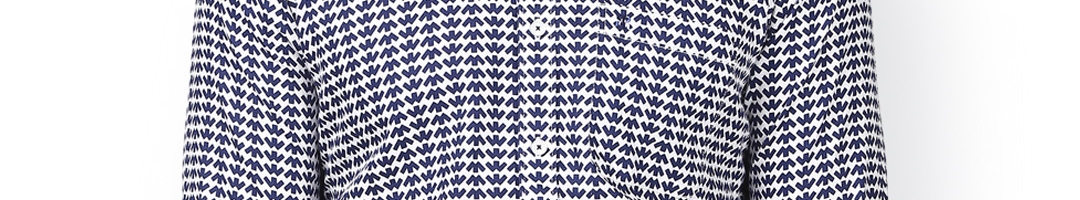 Buy Raymond Men Blue & White Classic Regular Fit Printed Casual Shirt ...