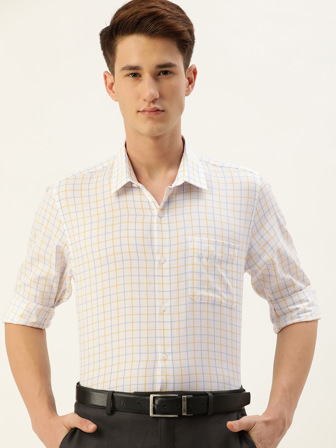 Buy Peter England Men White Slim Fit Checked Formal Shirt - Shirts for ...