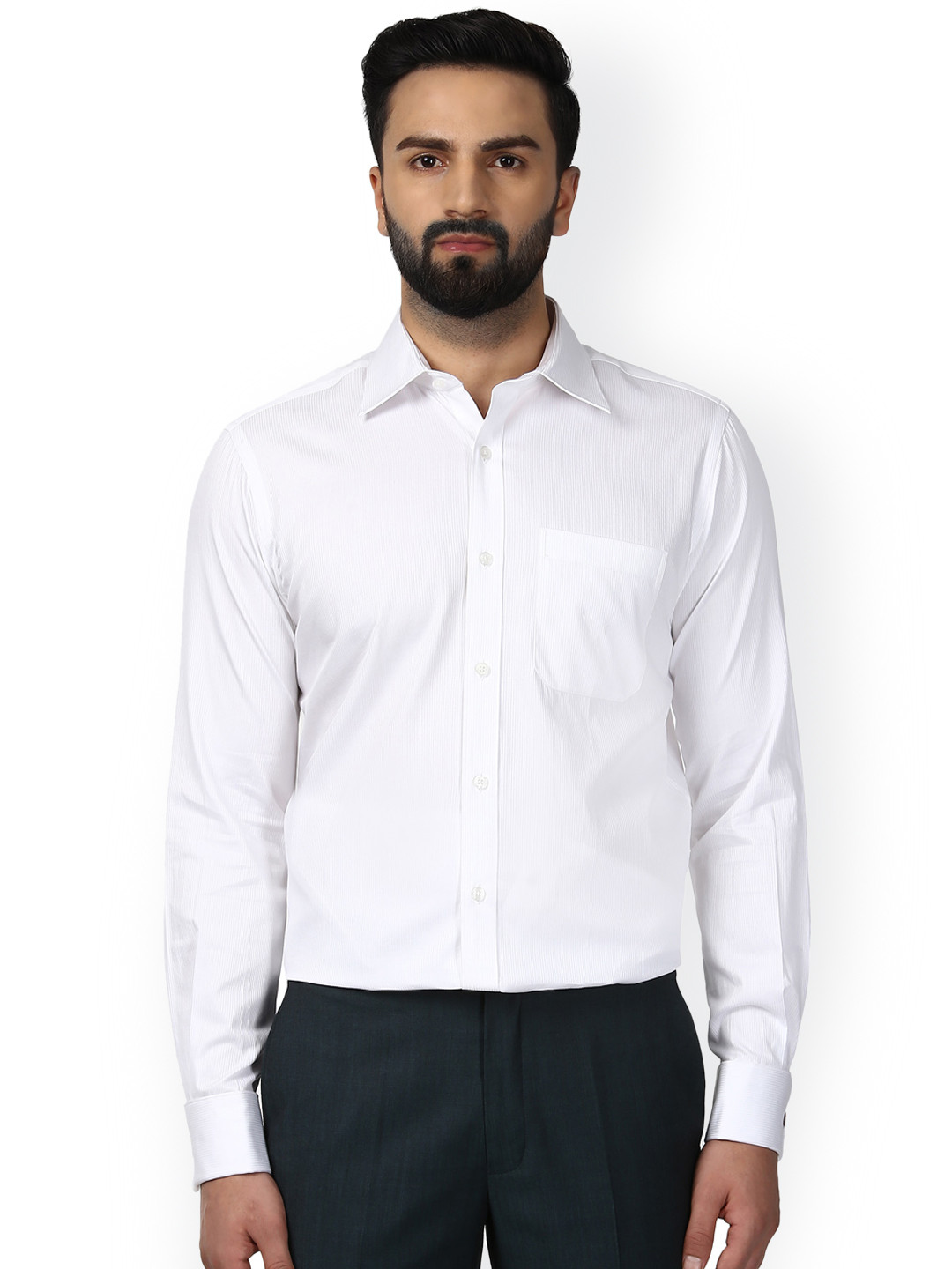 Buy Raymond Men White Smart Slim Fit Self Design Linen Formal Shirt