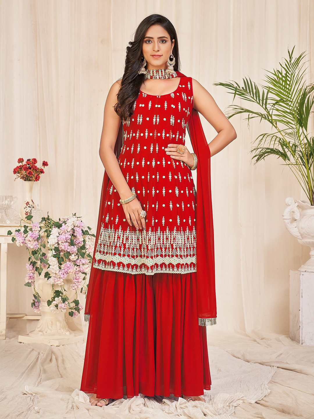 Buy Atsevam Women Embroidered Semi Stitched Dress Material Dress