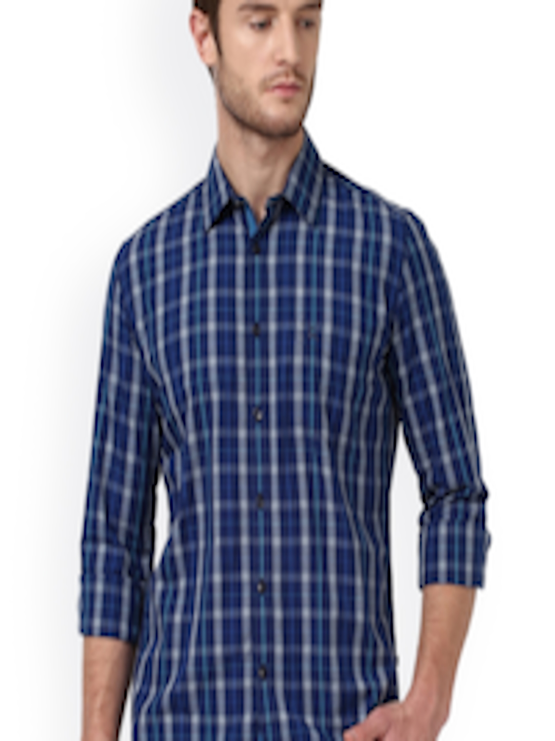 Buy Parx Men Blue Smart Slim Fit Checked Casual Shirt - Shirts for Men ...
