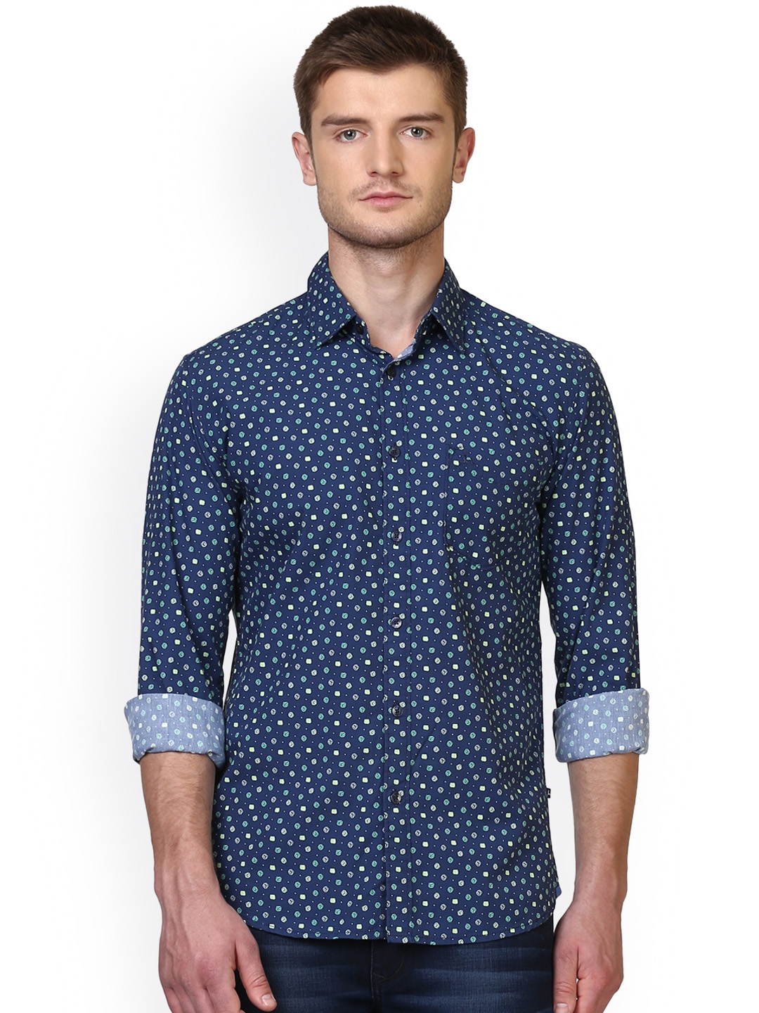 Buy Parx Men Navy Blue Smart Slim Fit Printed Casual Shirt - Shirts for ...