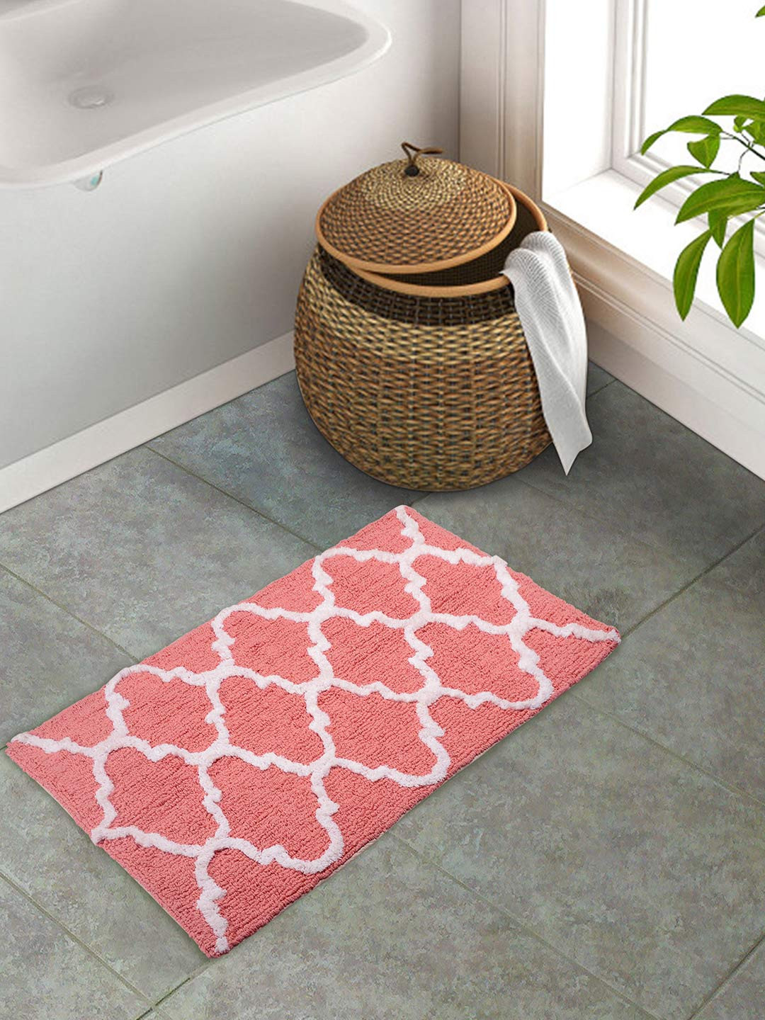 Buy S9home By Seasons Peach Coloured & White Anti Skid Bath Rug Bath