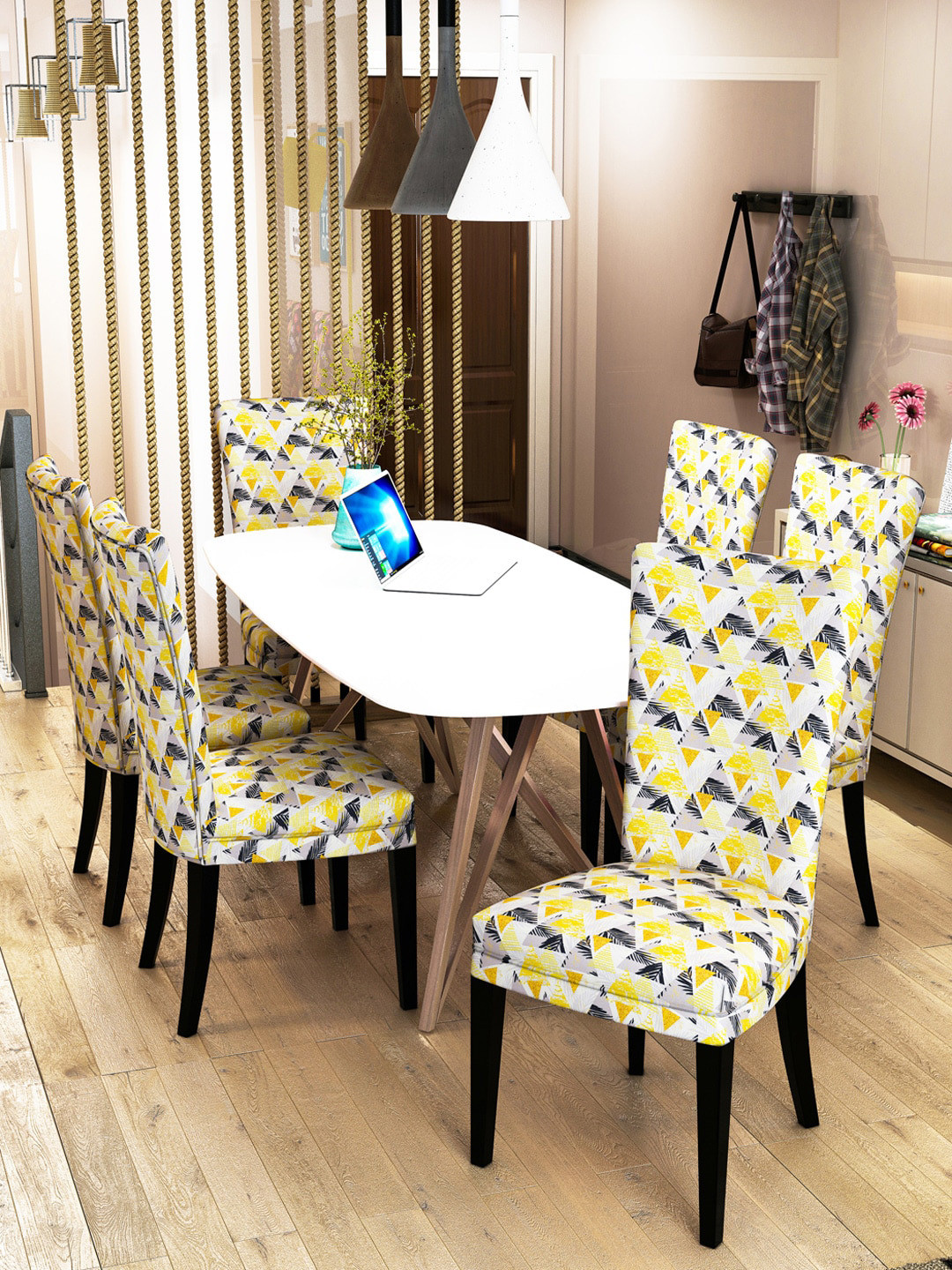Buy Nendle Set Of 6 Printed Stretchable Dining Table Chair Covers