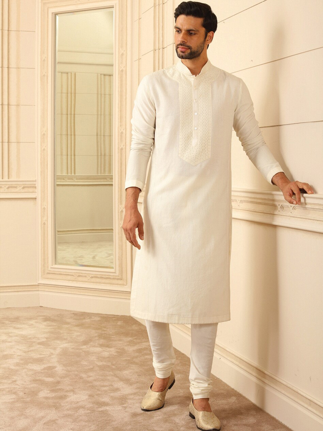 Buy Tasva Men Off White Kurta With Churidar Kurta Sets for Men