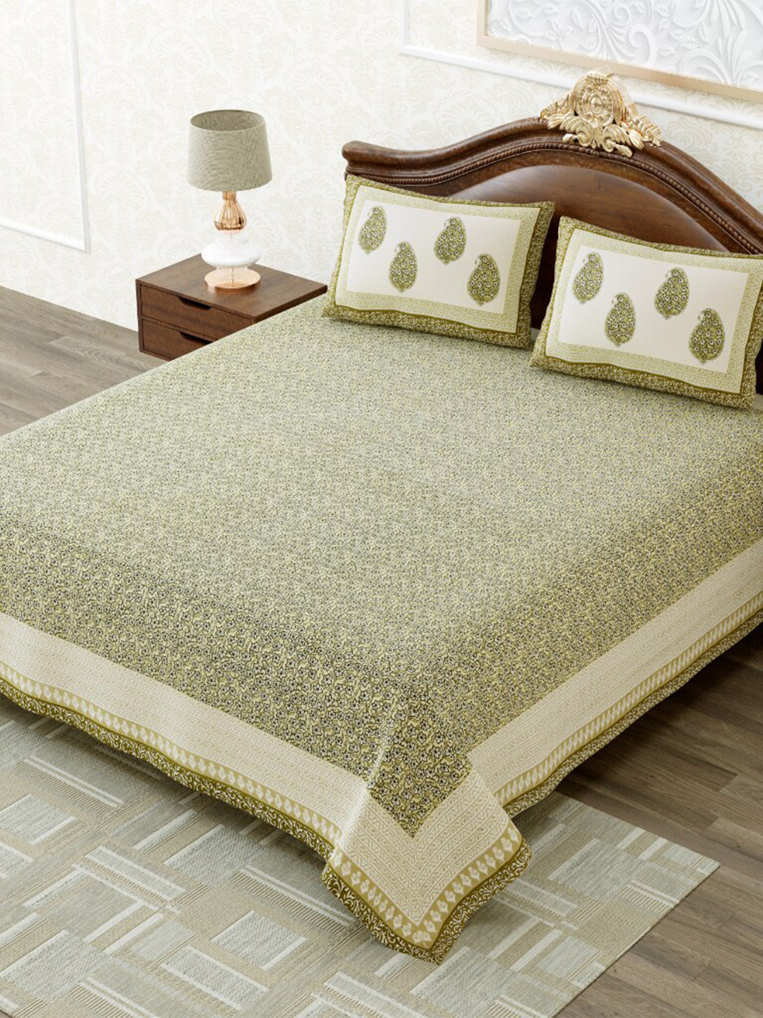 Buy MAFATLAL Ethnic Motifs Printed 210 TC Cotton King Bedsheet With 2