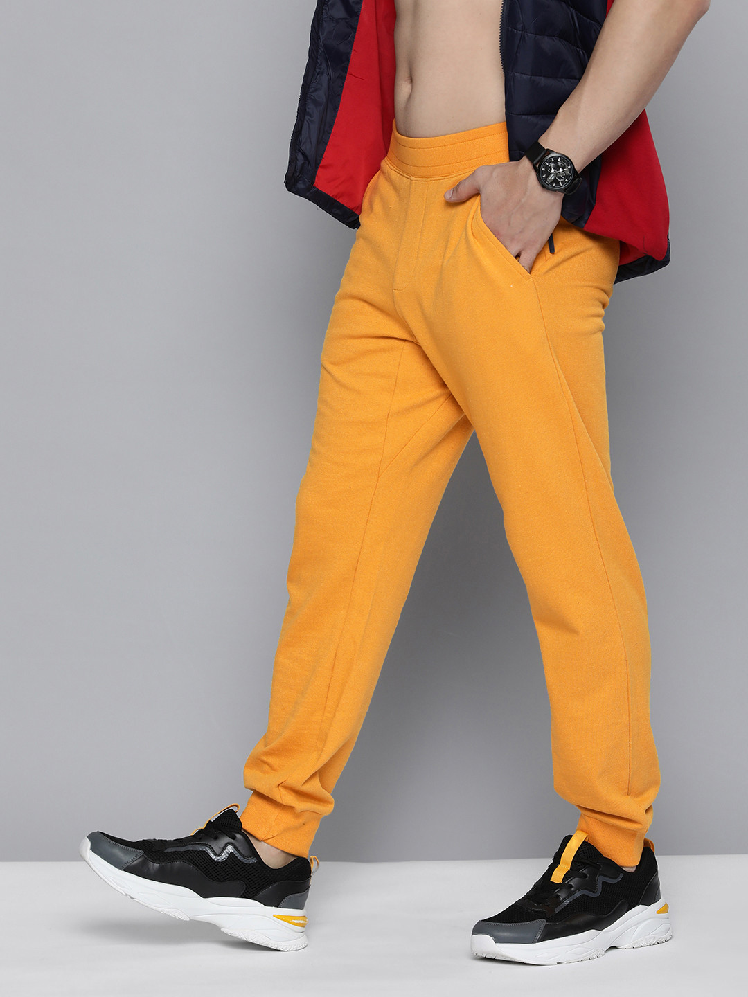 Buy HERE&NOW Men Mustard Yellow Solid Knitted Joggers Track Pants for