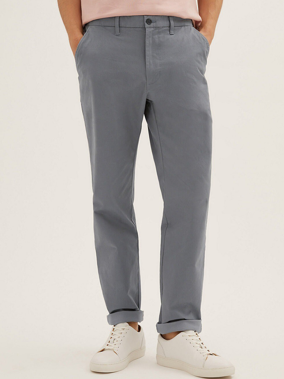 Buy Marks & Spencer Men High Rise Regular Fit Cotton Trouser Trousers