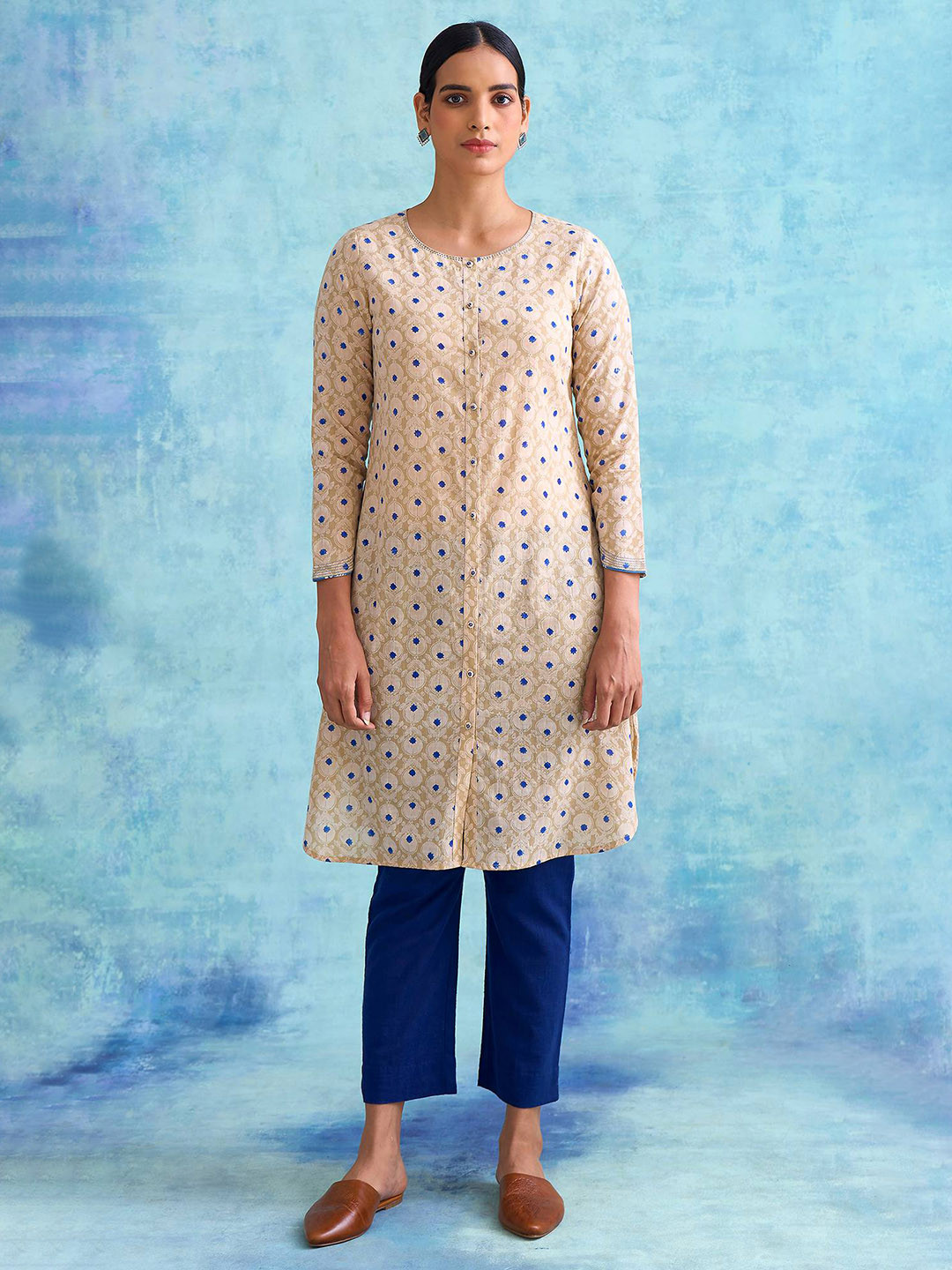 Buy W The Folksong Collection Women Beige Ethnic Motifs Printed Cotton ...