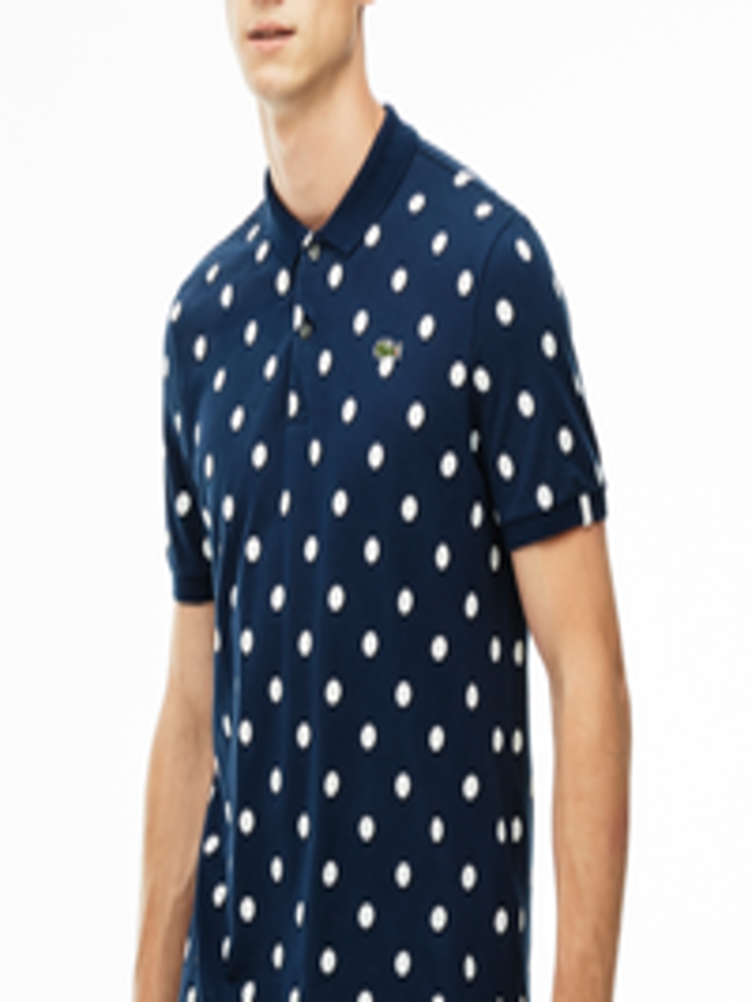 Buy Lacoste Navy Blue Regular Fit Polka Dot Printed Polo - Tshirts for ...
