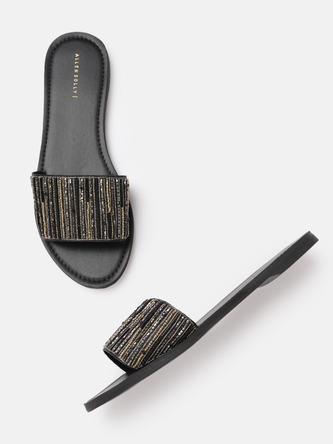 Buy Allen Solly Women Black Embellished Open Toe Flats Flats for